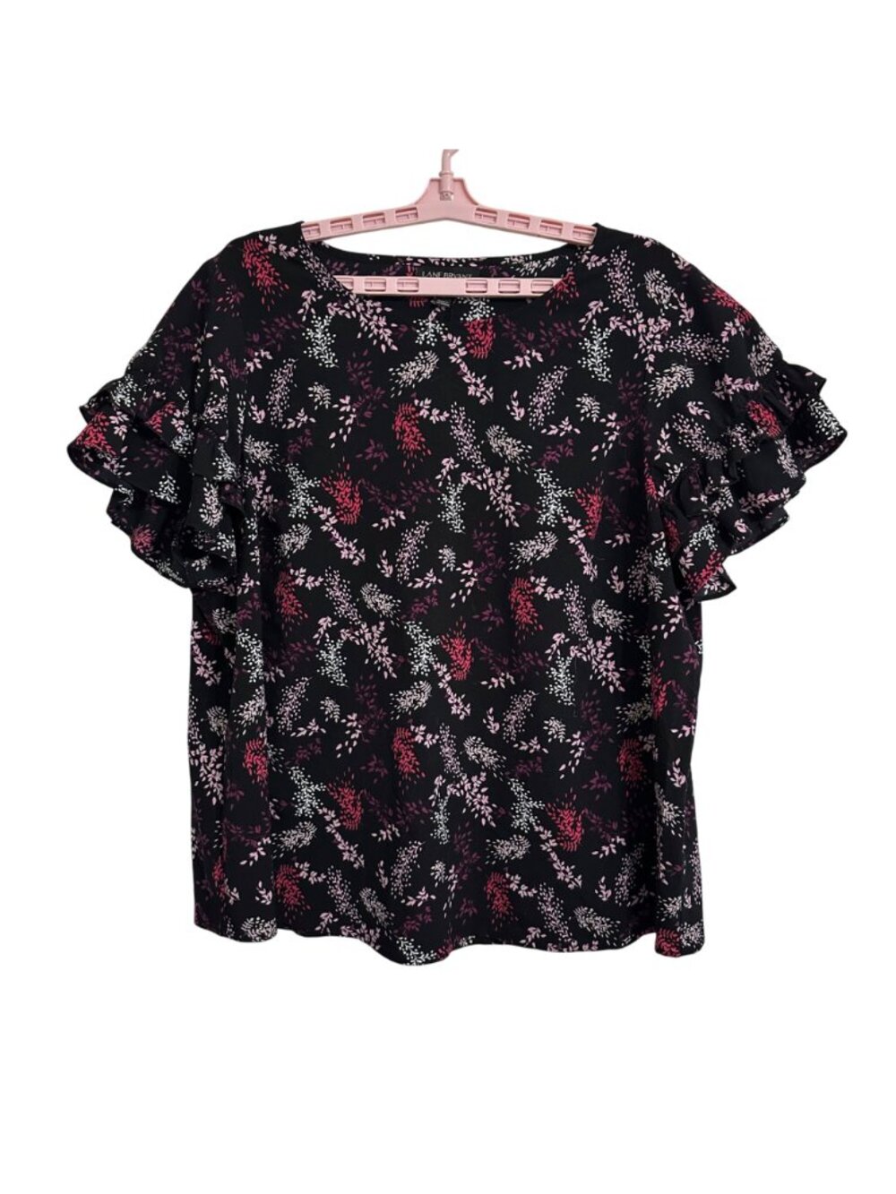 Lane Bryant Womens Dark Floral Ruffle Sleeve Top SZ 18 Whimsy Fairy Whimsigoth - Picture 2 of 8